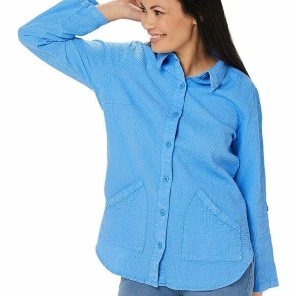 NWOT Denim & Co Waffle Button Front Collared Tunic Sz S - Picture 10 of 11